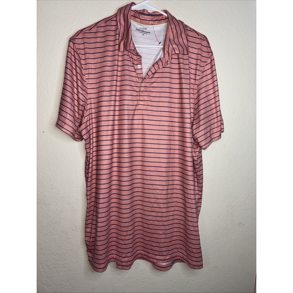 J.CREW Salmon/Blue Striped Shirt Mens Size XL Blue Short Sleeve Performance Polo